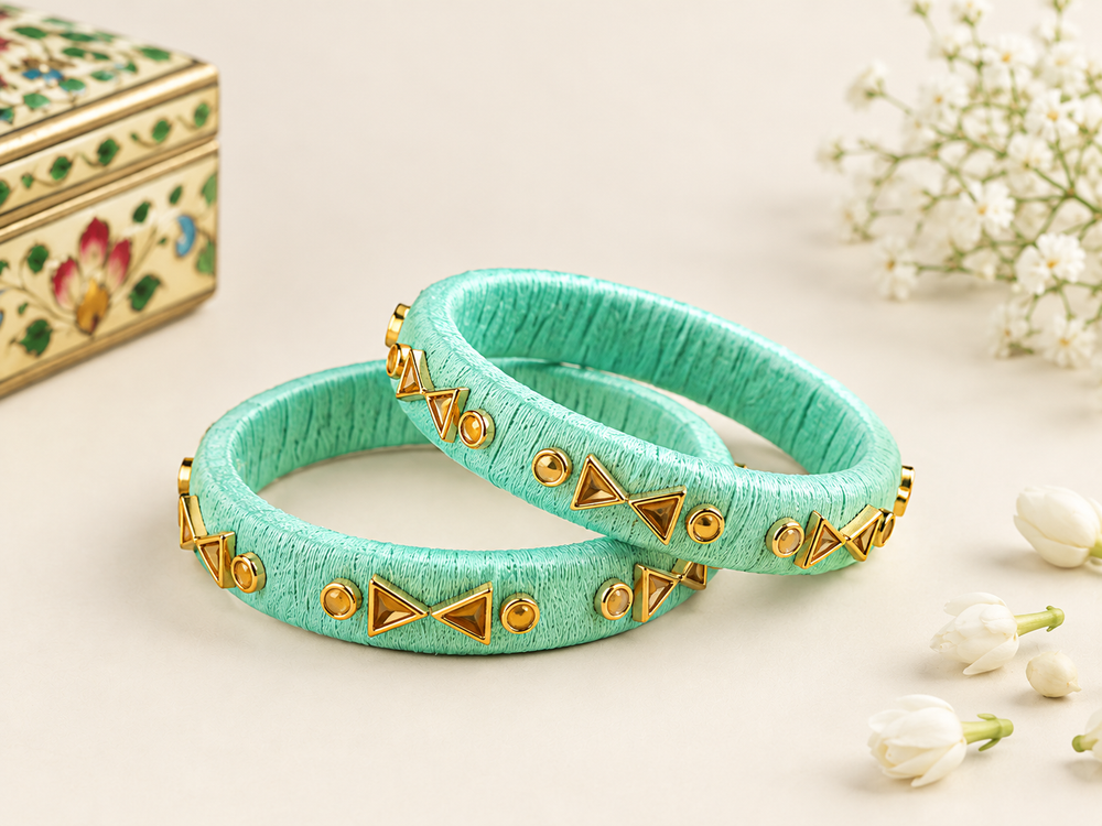 Mint Green & Gold Geometric Bangles