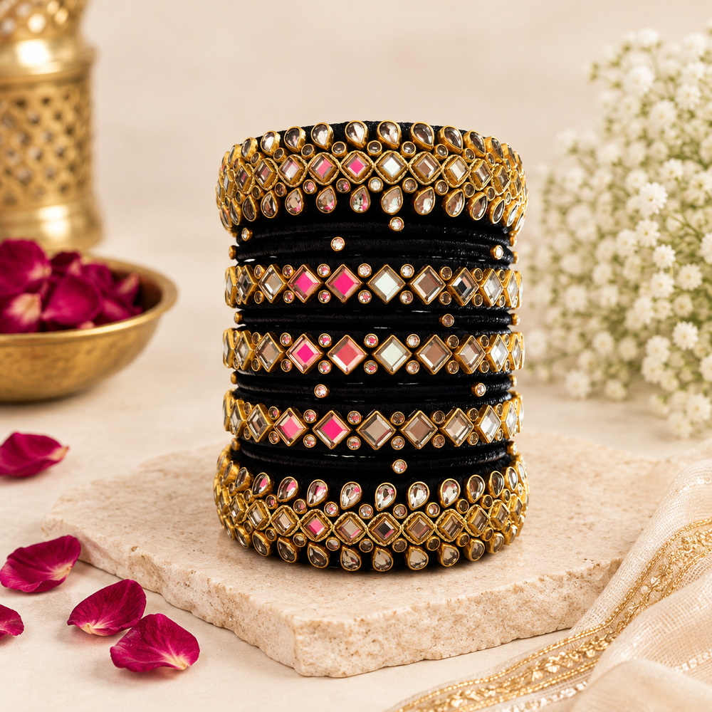 Royal Black Kundan Bangle