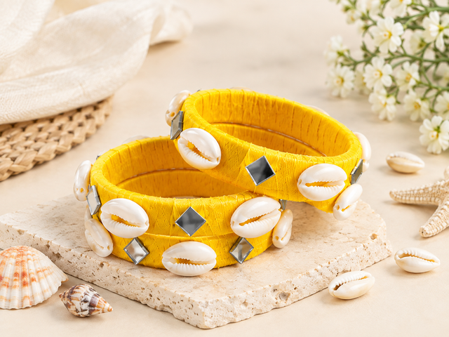 Sunshine Yellow Cowrie Shell Bangles