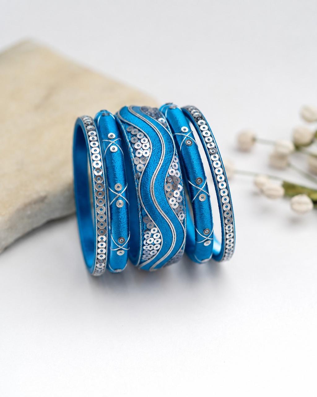 Ocean Waves Handcrafted Silk Thread Bangle Set